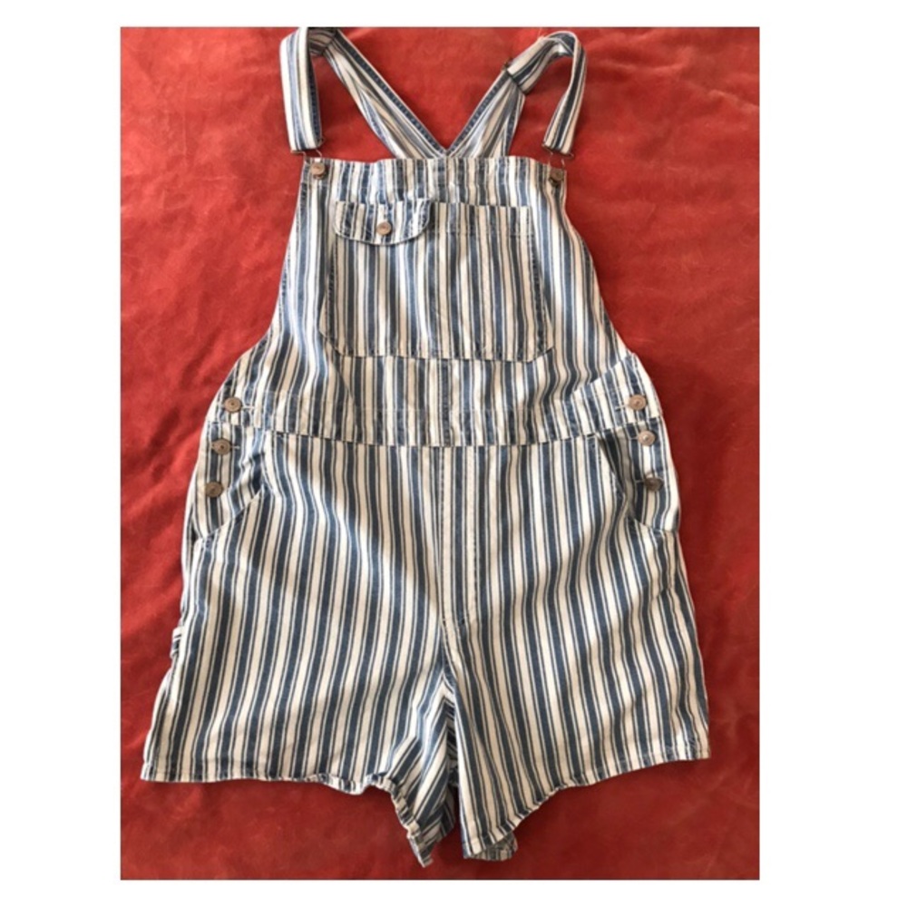 AE stripped denim overalls